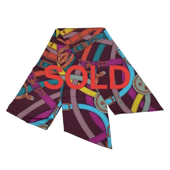 HERMES Maxi Twilly - Purple Blue Gray Multi Scarf 227-072625 - Picture 1 of 5